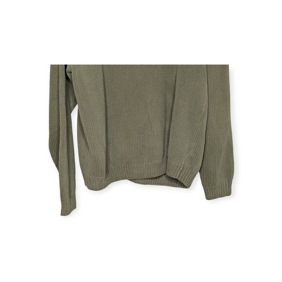 Vintage Eddie Bauer Olive Green Cable Knit Crewneck Sweater Size Large - Picture 3 of 10